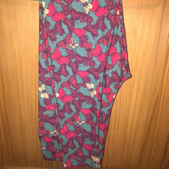 NWT OS LLR Pink Butterfly Printed Blue Leggings - Picture 3 of 4